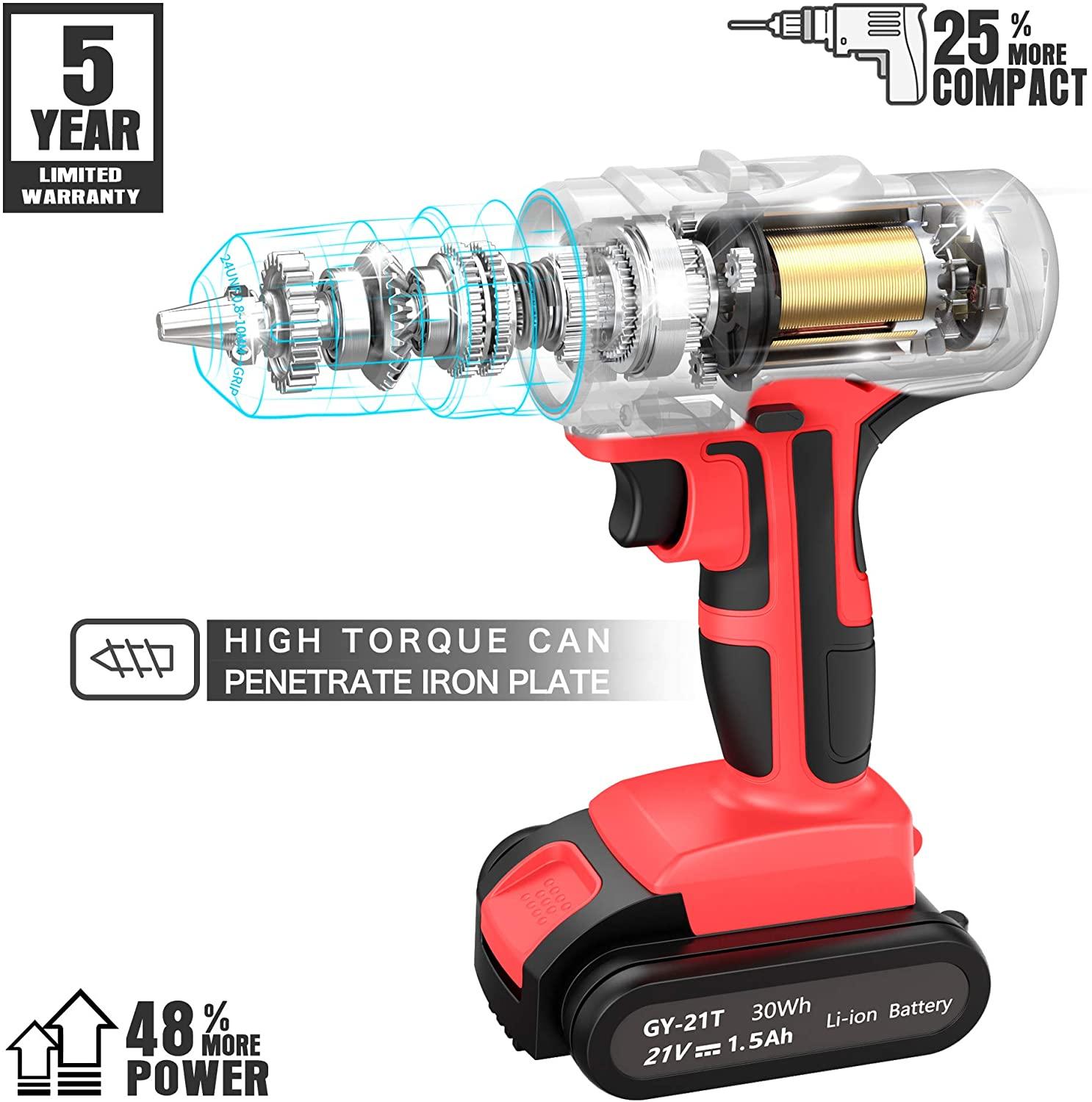 21V Cordless Impact Wrench 20-30Nm High Torque Brushless Drill with Battery Kit 